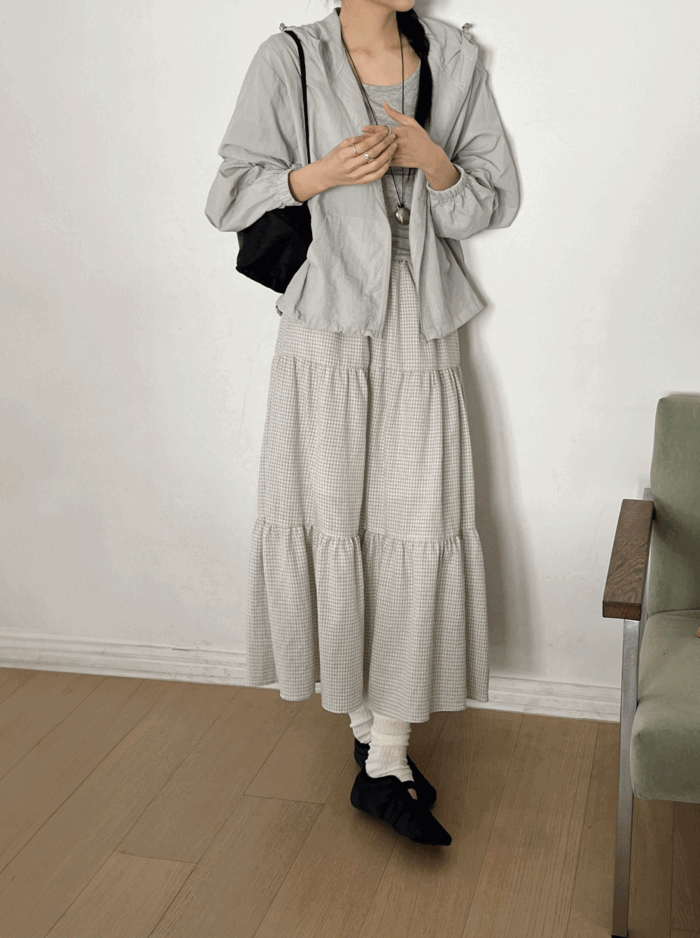 엔드 체크 캉캉 롱 스커트