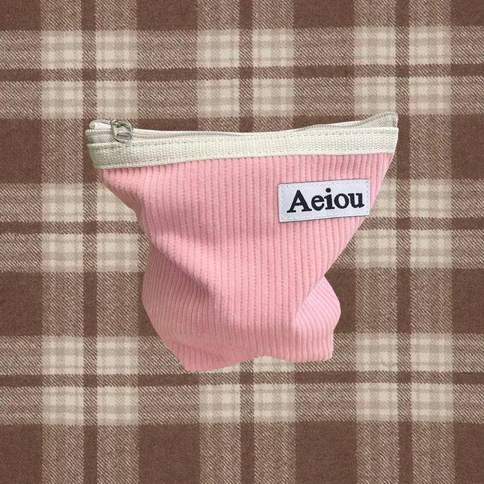 Aeiou Basic Pouch (M size) Flamingo Pink Corduroy