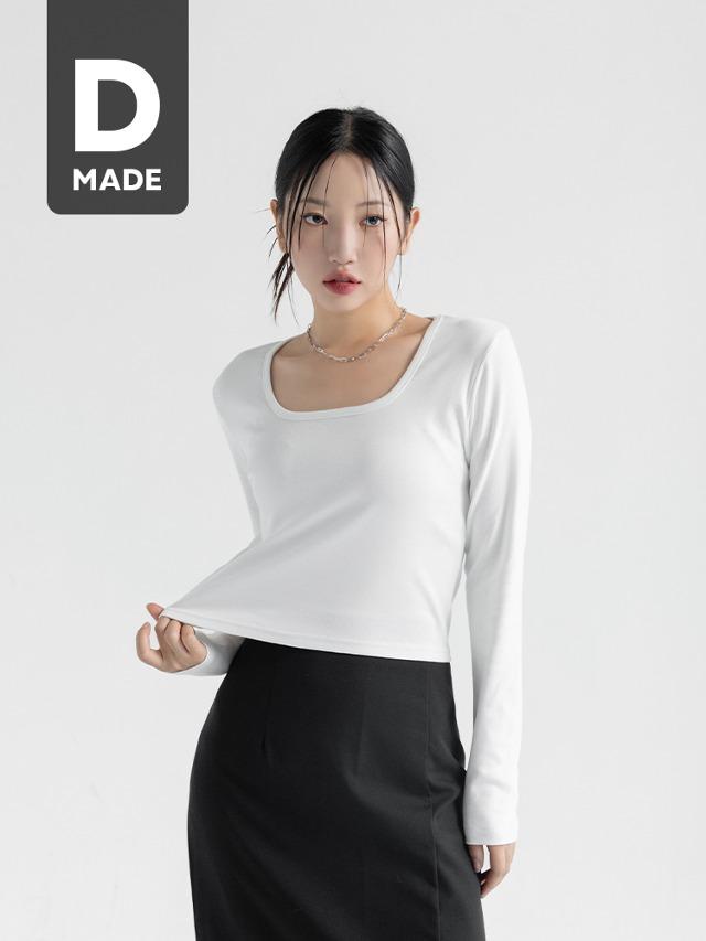 당당걸 [7천장돌파][MADE] 빅사이즈 44-99 엘라스틱 베이직 스퀘어 유넥 스판 크롭 긴팔 티셔츠