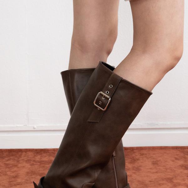 178 Round Belt Long Boots (Brown/3cm)