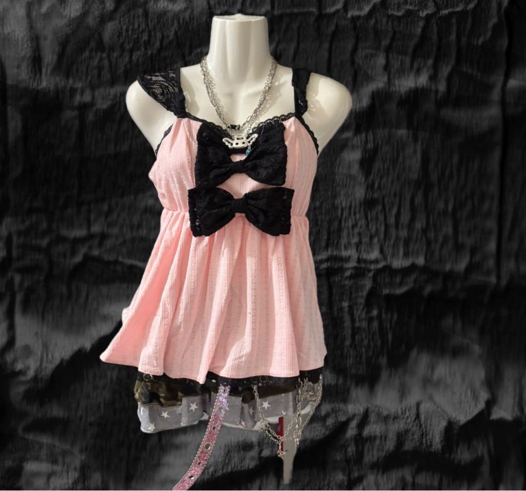 y2k 姫ギャル 平成 ギャル リボン ピンク チュニック 姫系