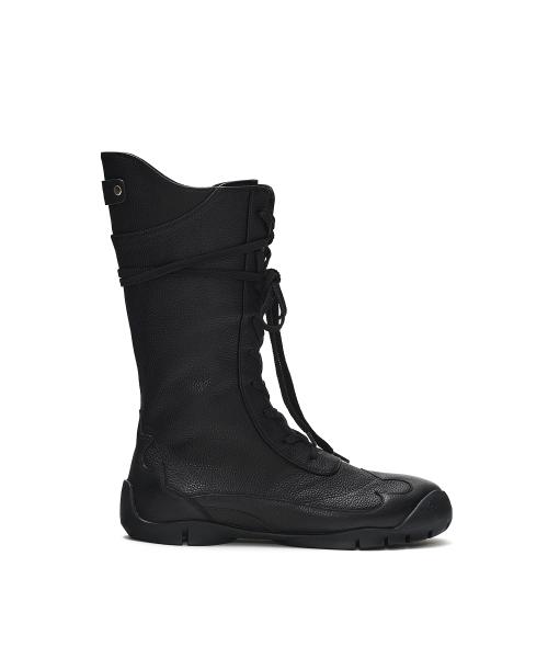 WESTERN COW LEATHER LACE UP BOOTS, BLACK