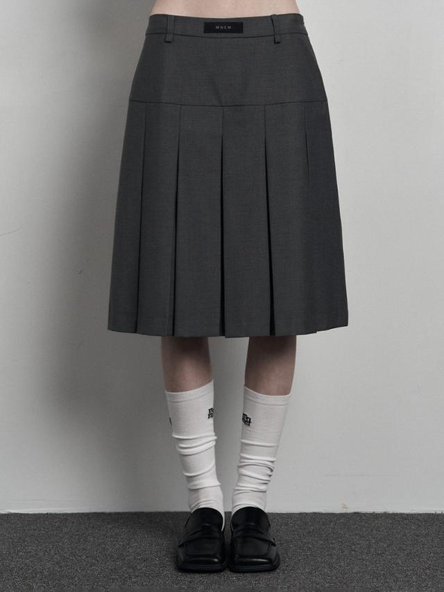 [mnem] loop pleated midi skirt (gray)