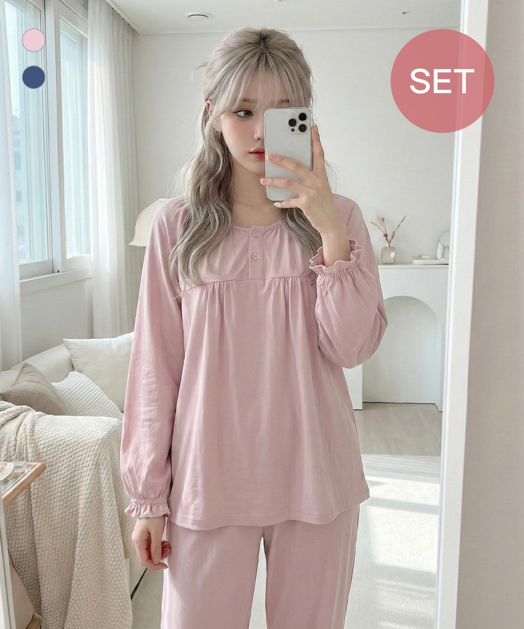 애니바디 [신상✨][직진] 피치기모 셔링 파자마세트