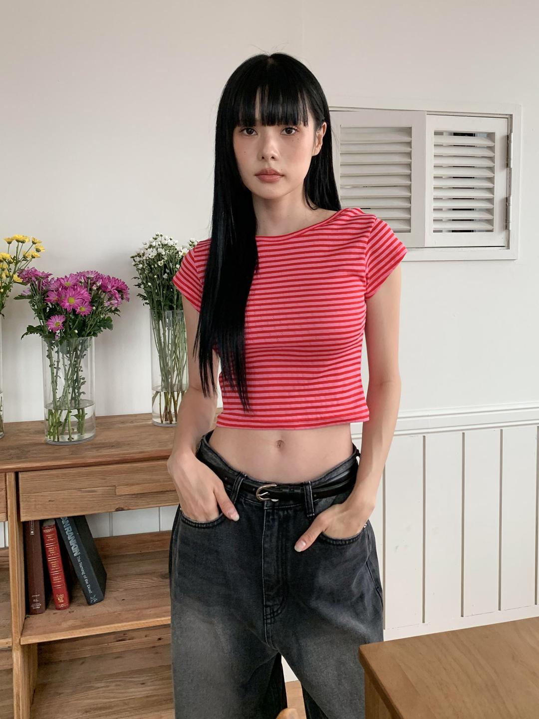 아이브 백오픈 단가라 반팔티