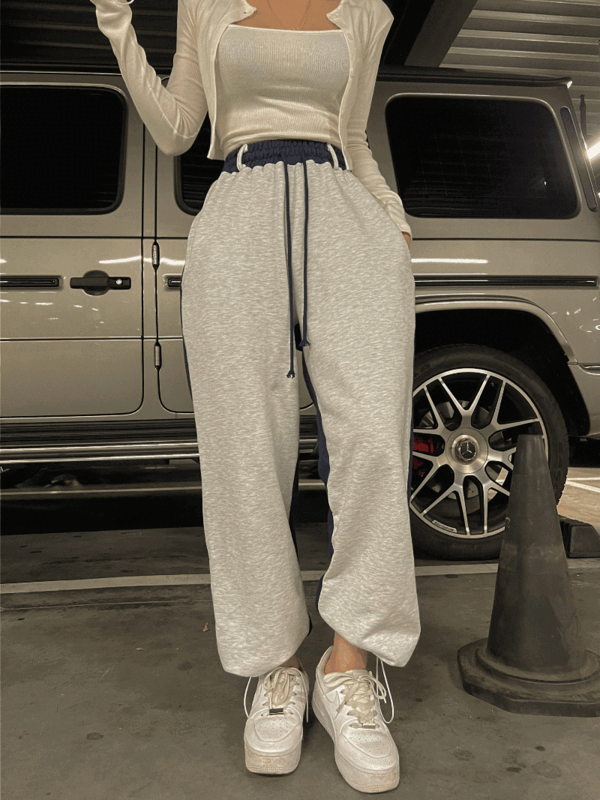 배색 스트링 조거 팬츠