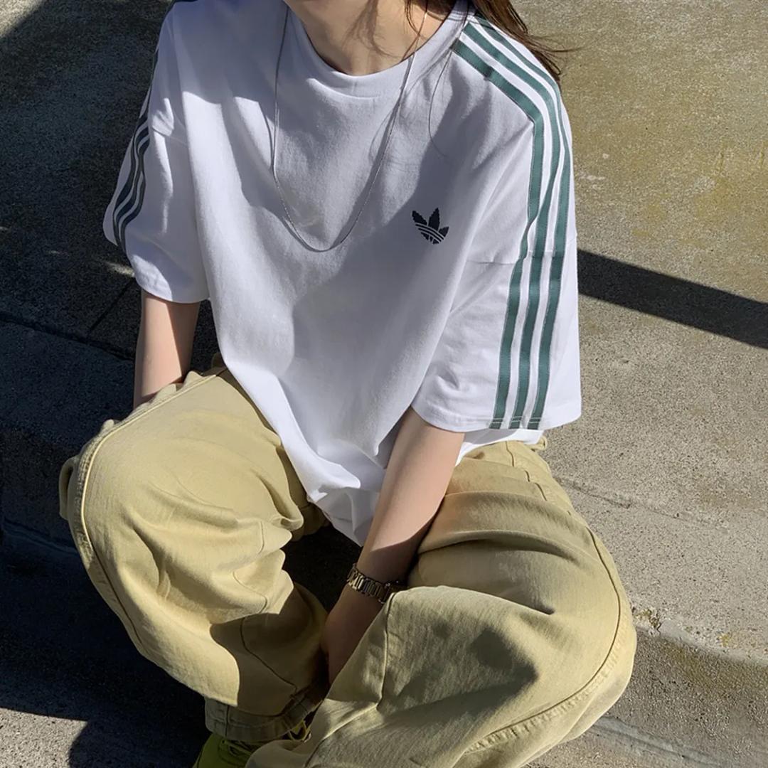 아디다스 여성 키즈 오버핏 마인크래프트 트레포일 삼선 반팔티 2컬러