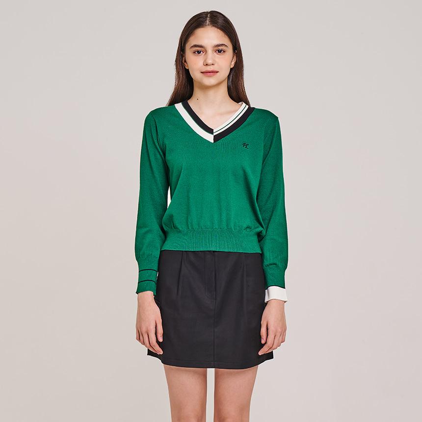 P_LABEL 변형 V넥 하이게이지 니트 MK4SP310