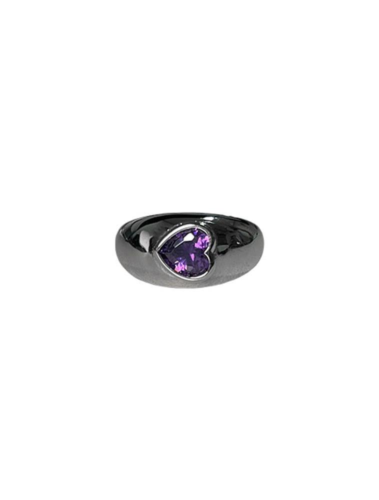 [에스파 닝닝 착용]Purple Heart Round Bold Open Ring / 퍼플 하트 유니크 큐빅 라운드 볼드 오픈 반지
