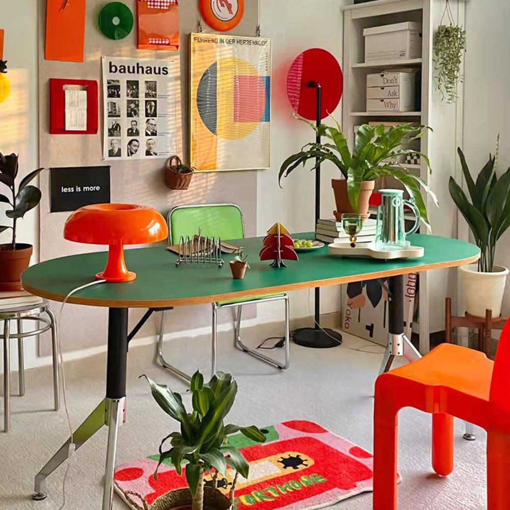 미드센츄리 테이블 그린 라운드 데스크 인테리어 책상 160x70x75cm