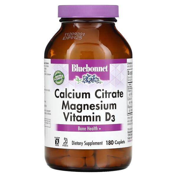 Bluebonnet Nutrition, 구연산 칼슘, 마그네슘, 비타민D3, 캐플렛 180정