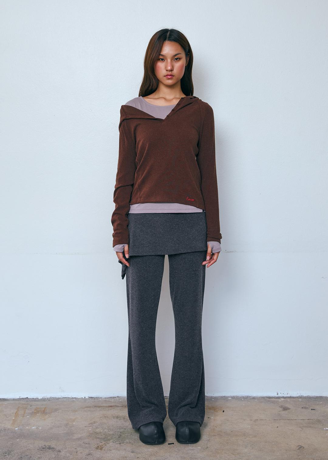 [SET] Button Layered Skirt Pants_Charcoal