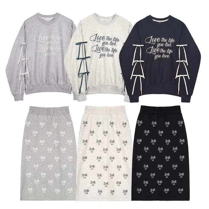 [SET] MET Ribbon Sweatshirt & Skirt Set
