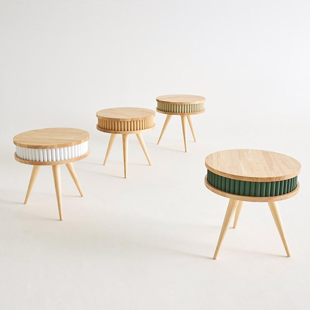 블랑 고무나무 원목 템바보드 원형 테이블 600