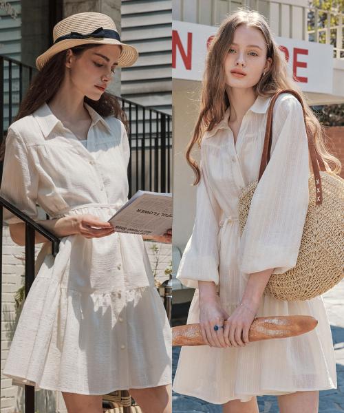 [반팔&긴팔ver.] 소프트 셔츠 원피스 / 아이보리