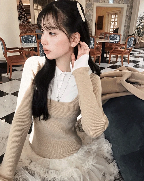 [ 하객룩🤎 ] 베이드 스퀘어 셔츠 버튼 레이어 NT