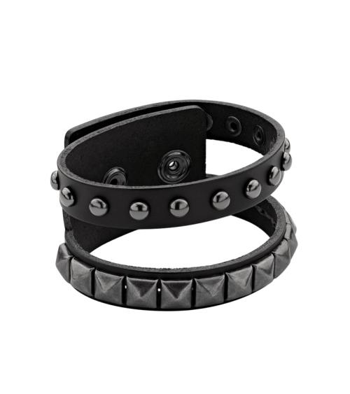 Double stud leather belt bracelet
