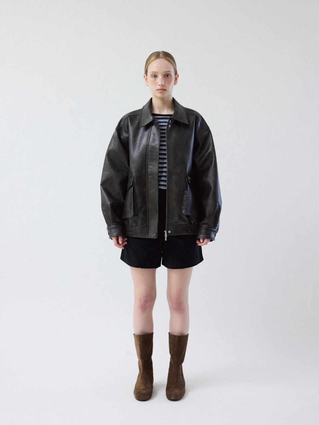 3D Pockets Leather Jacket (Brown)