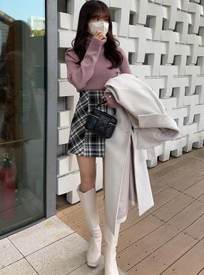 インパン裏地付きチェック柄ツイードミニスカート[ta088]