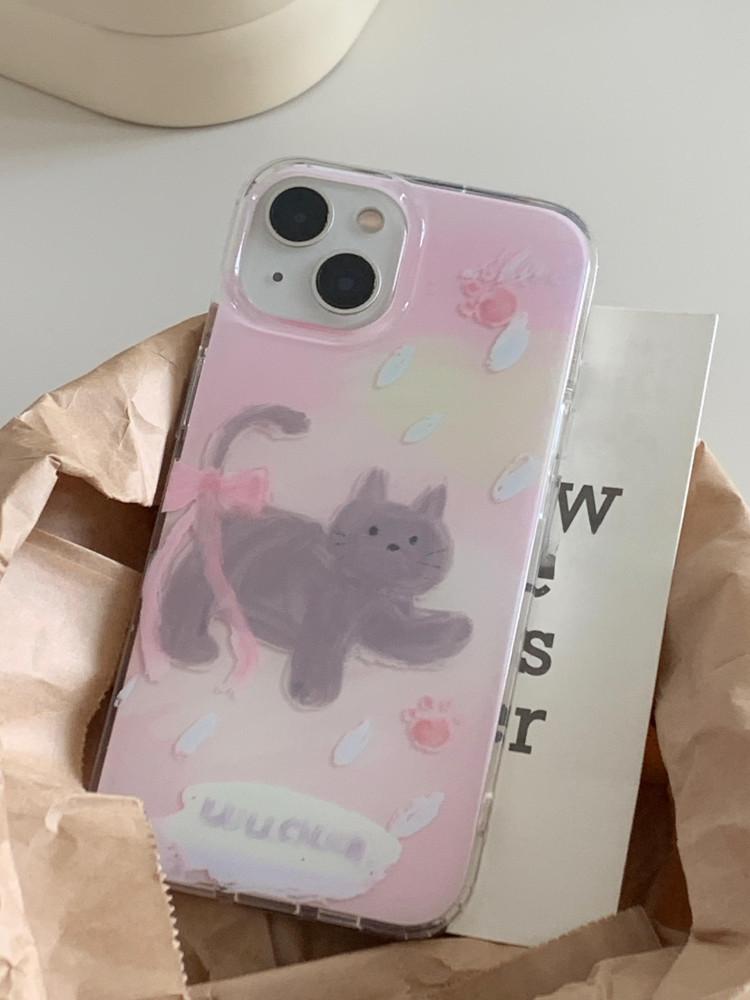 수심 Ribbon Cat Case 리본 고양이 케이스 아이폰 핑크 귀여운 폰 15