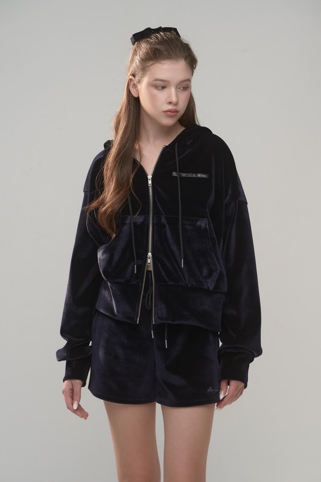 [2ND] Par Jane Velvet Slim Banding Shorts - NAVY BLACK