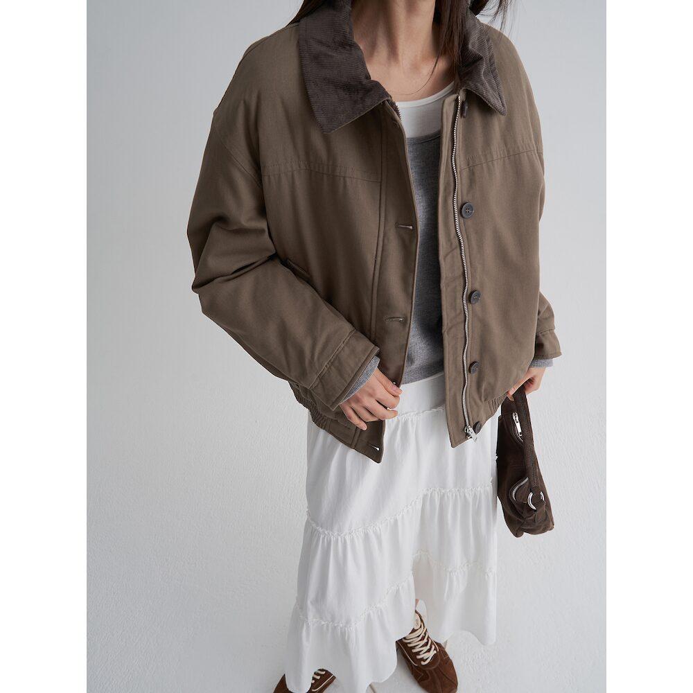 에잇세컨즈 코듀로이 칼라 패디드 보머 재킷  옐로이시 브라운 (355X39LY5B)