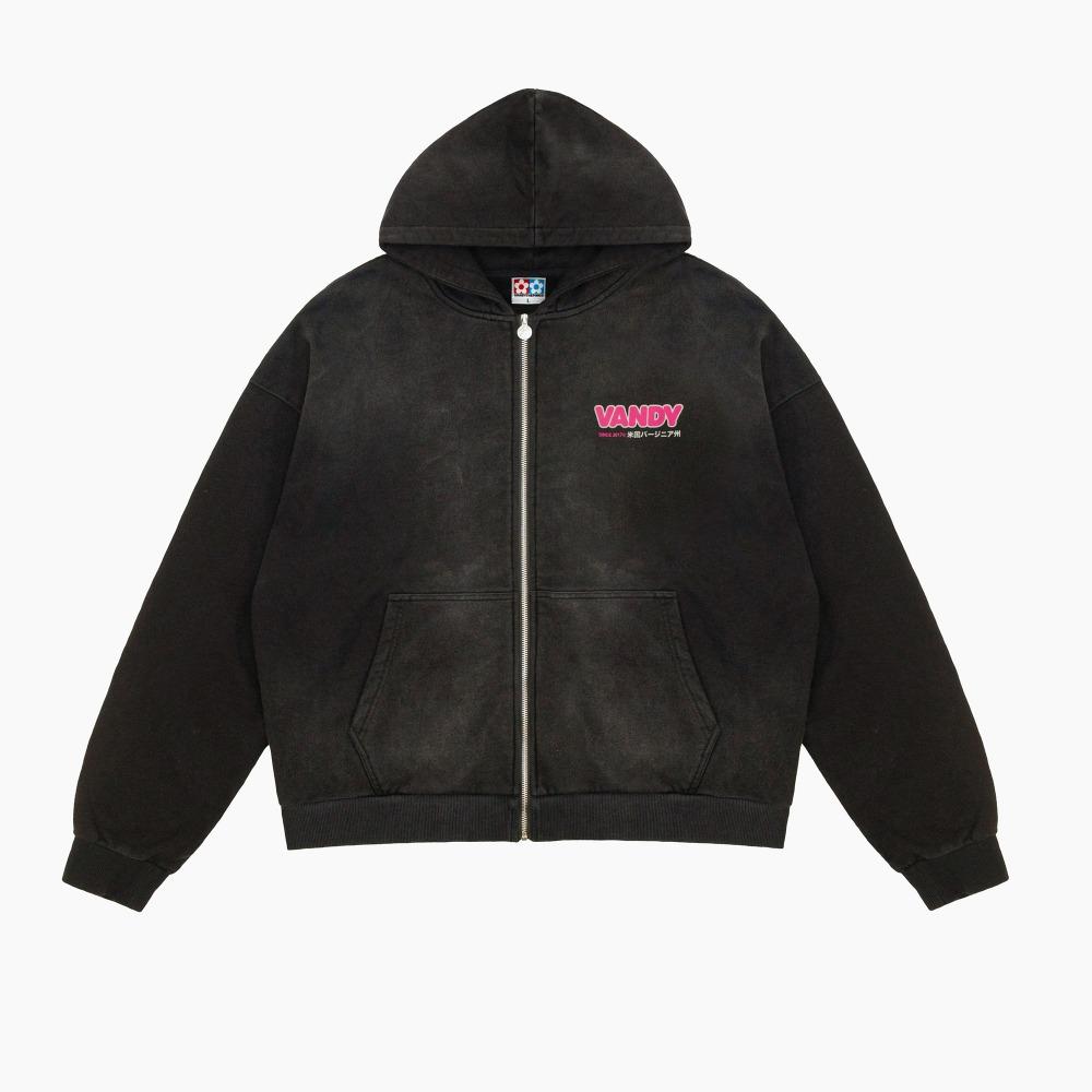 VANDY THE PINK Basic Logo Zip Up "Washed Black\"