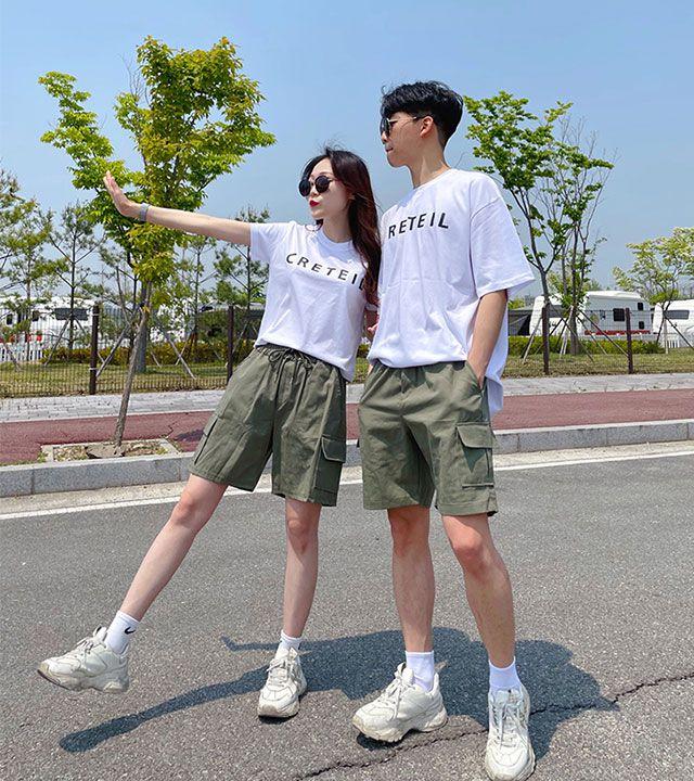 [1+1할인/M~2XL] 커플 여름 카고 반바지 카고팬츠 빅사이즈 반바지 여름바지 5부반바지 밴딩바지 트레이닝 반바지 카고바지 숏팬츠 운동복 바캉스 커플룩 시밀러룩 트레이닝바지 트레이닝복