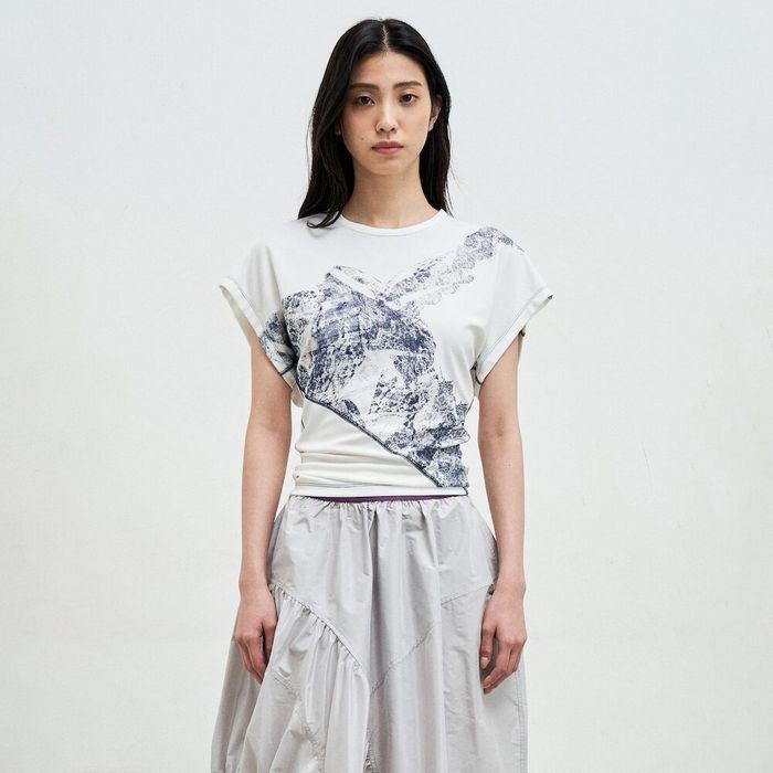 Lace Print Draped Jersey TShirt  White (AG5442A011)