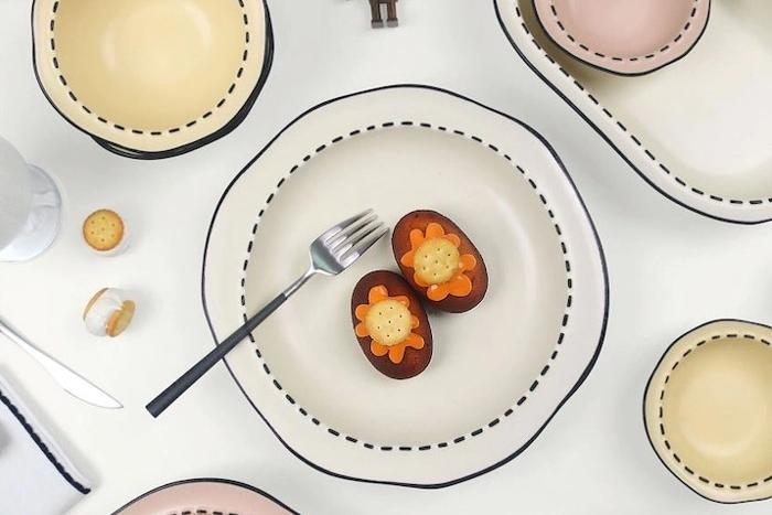 유니크 플레이팅그릇 블랙 스티치 프린팅접시 5종 풀세트