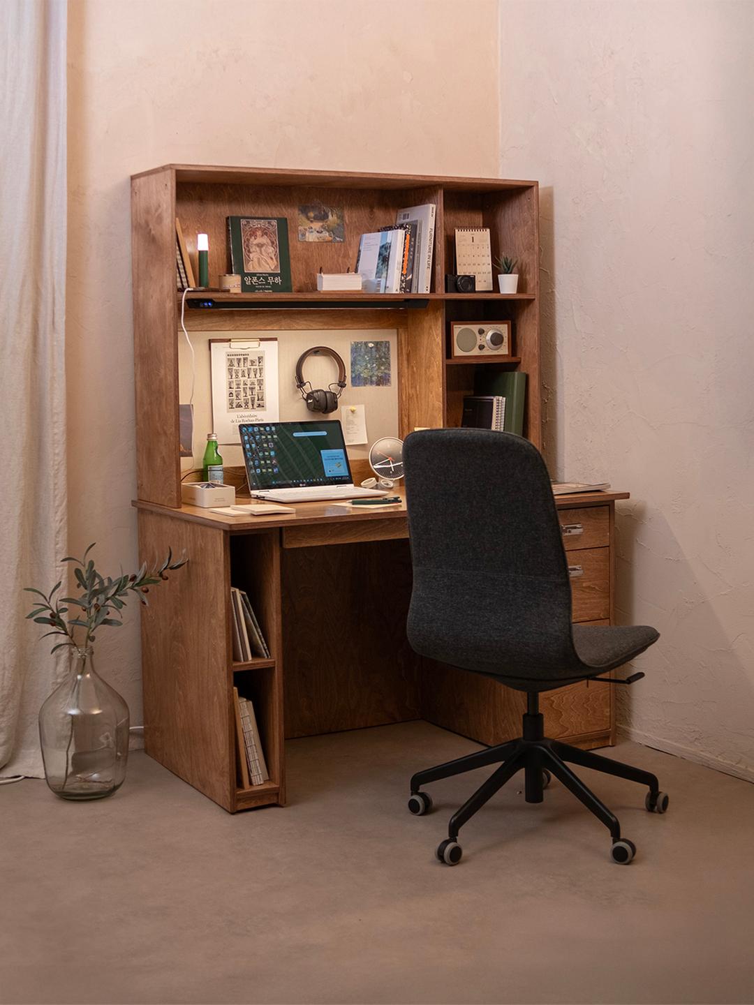 평생 책상 (책상+책꽂이)-빈티지브라운
