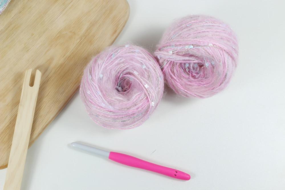 캔디합사실 달콤한 러블리핑크 코바늘가방뜨기 뽀글이털실 특수사 트위드실