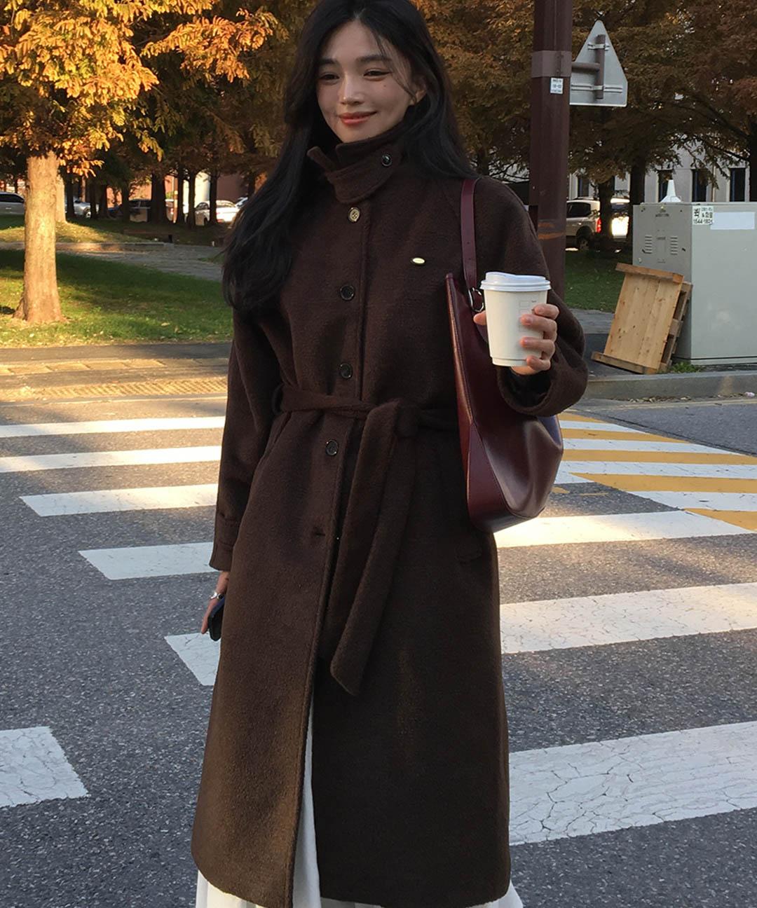 아워호프 Brushed Hairy Wool Balmacaan Coat - Brown