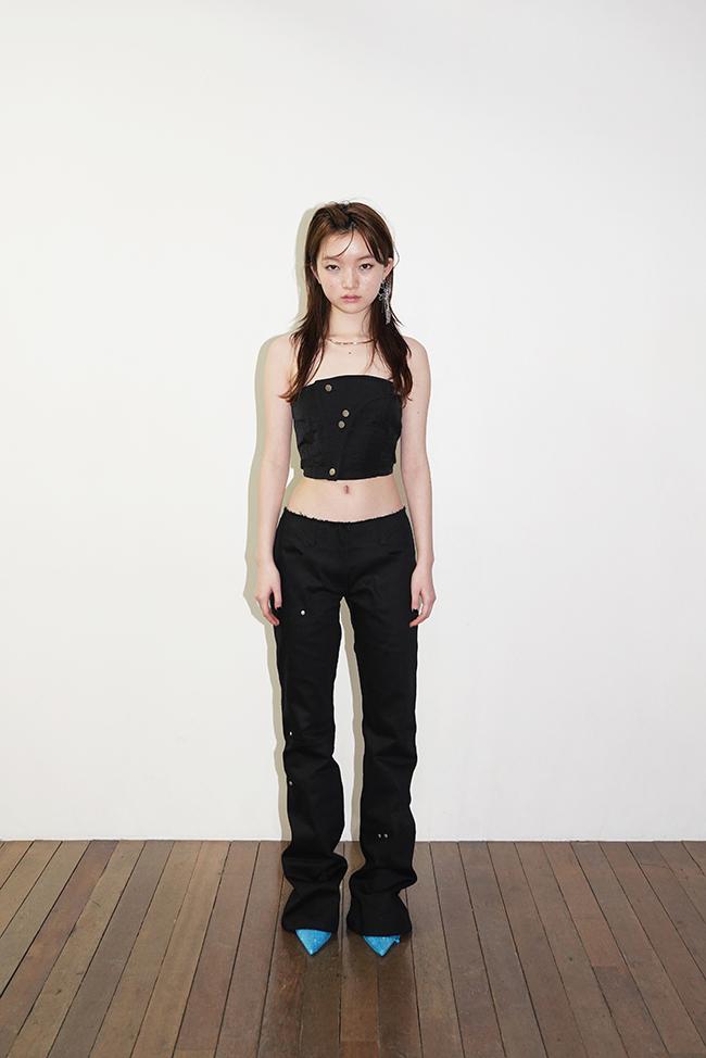 LOW WAIST ASYMMETRY LINE FLARE PANTS