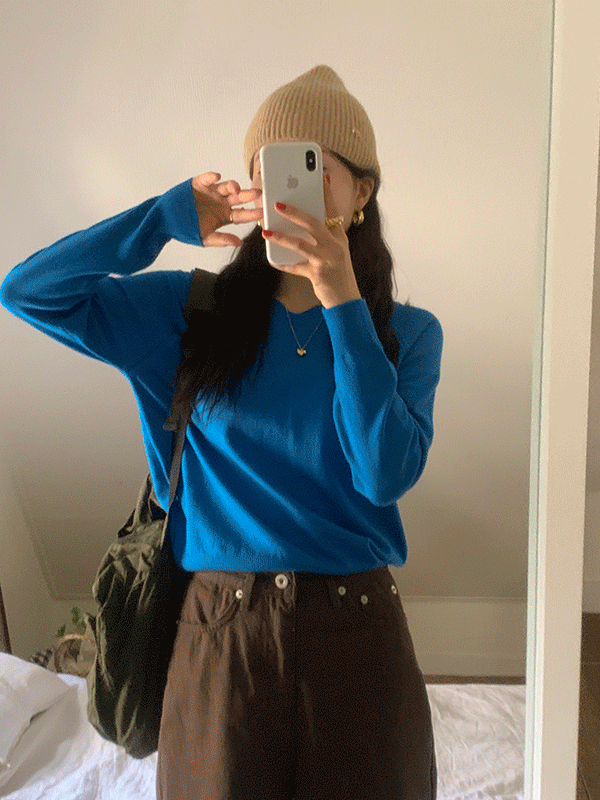 노스 봄 브이넥 루즈핏 비비드 니트(6color)