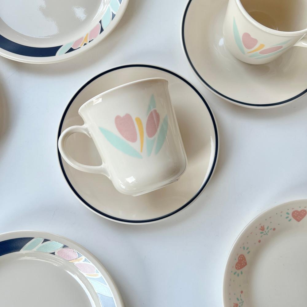 [미국빈티지] 코렐 바이 코닝_ 튤립 악센트 컵앤소서 커피잔 찻잔/CORNING_Tulip Accent Cup&Saucer