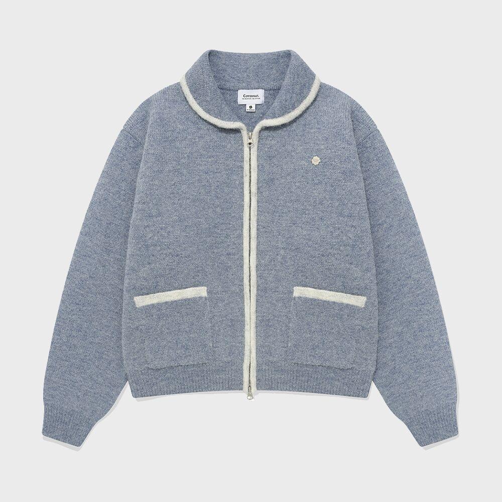 우먼 플러피 집업 가디건 로얄 블루