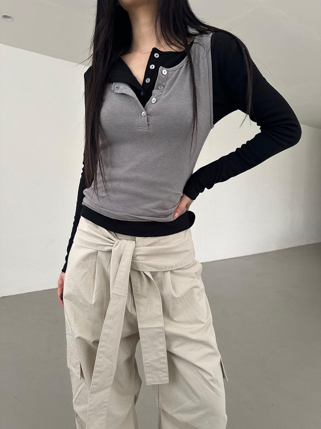 이너뮤트 button-up layered top (3color)