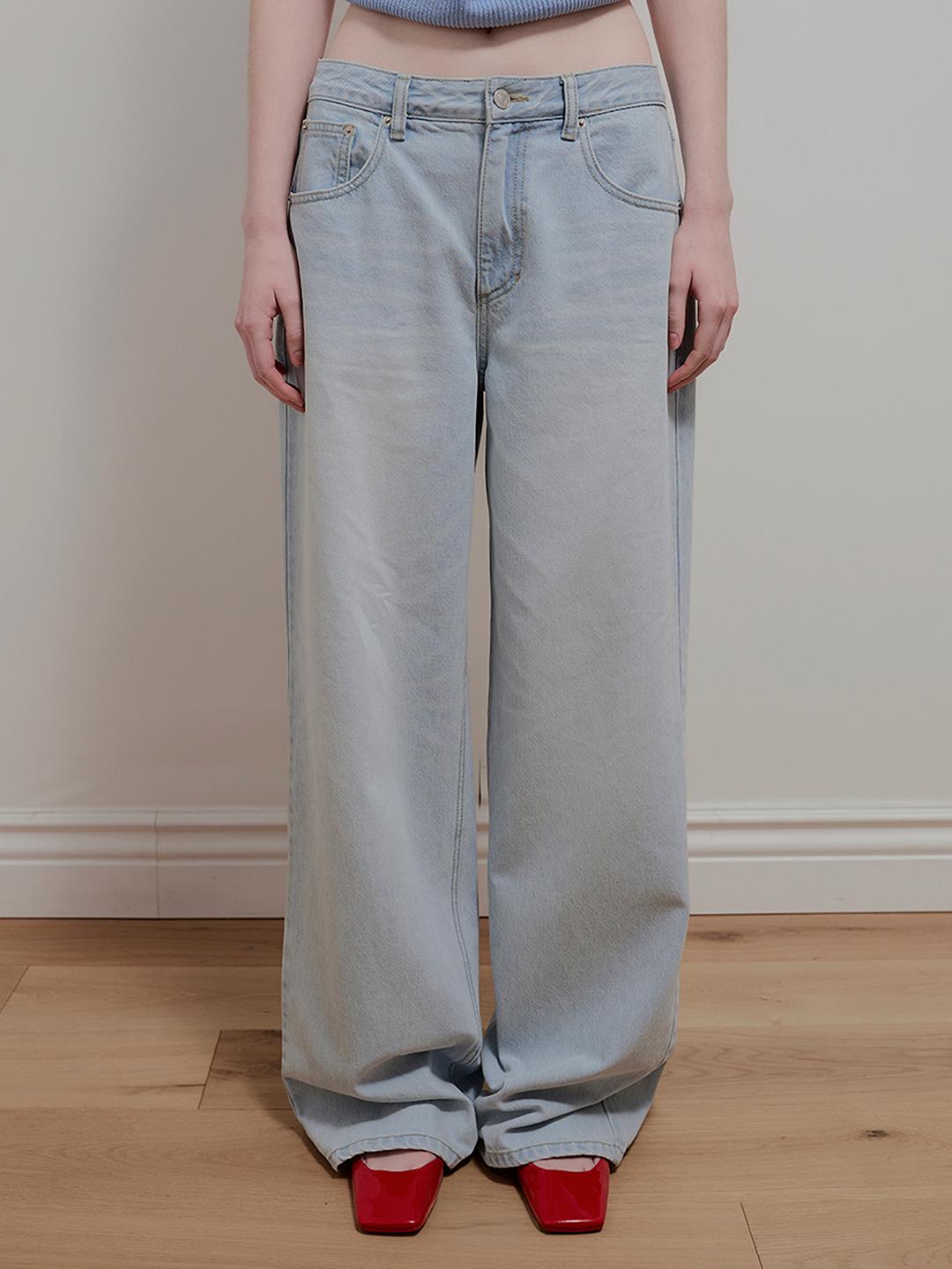 WHISKERS FADED DENIM PANTS - SKY BLUE