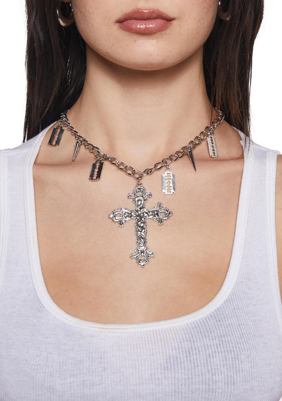 Goth Cross Necklace - SILVER / ONE SIZE
