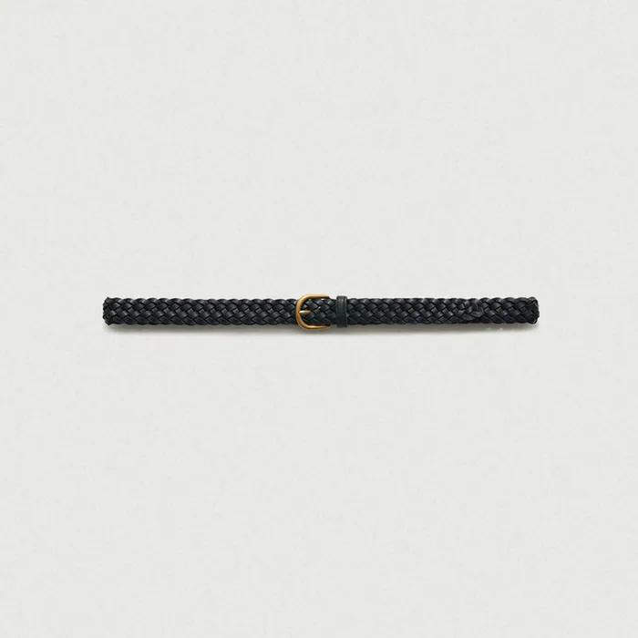 Slim Leather Twist Belt_Black
