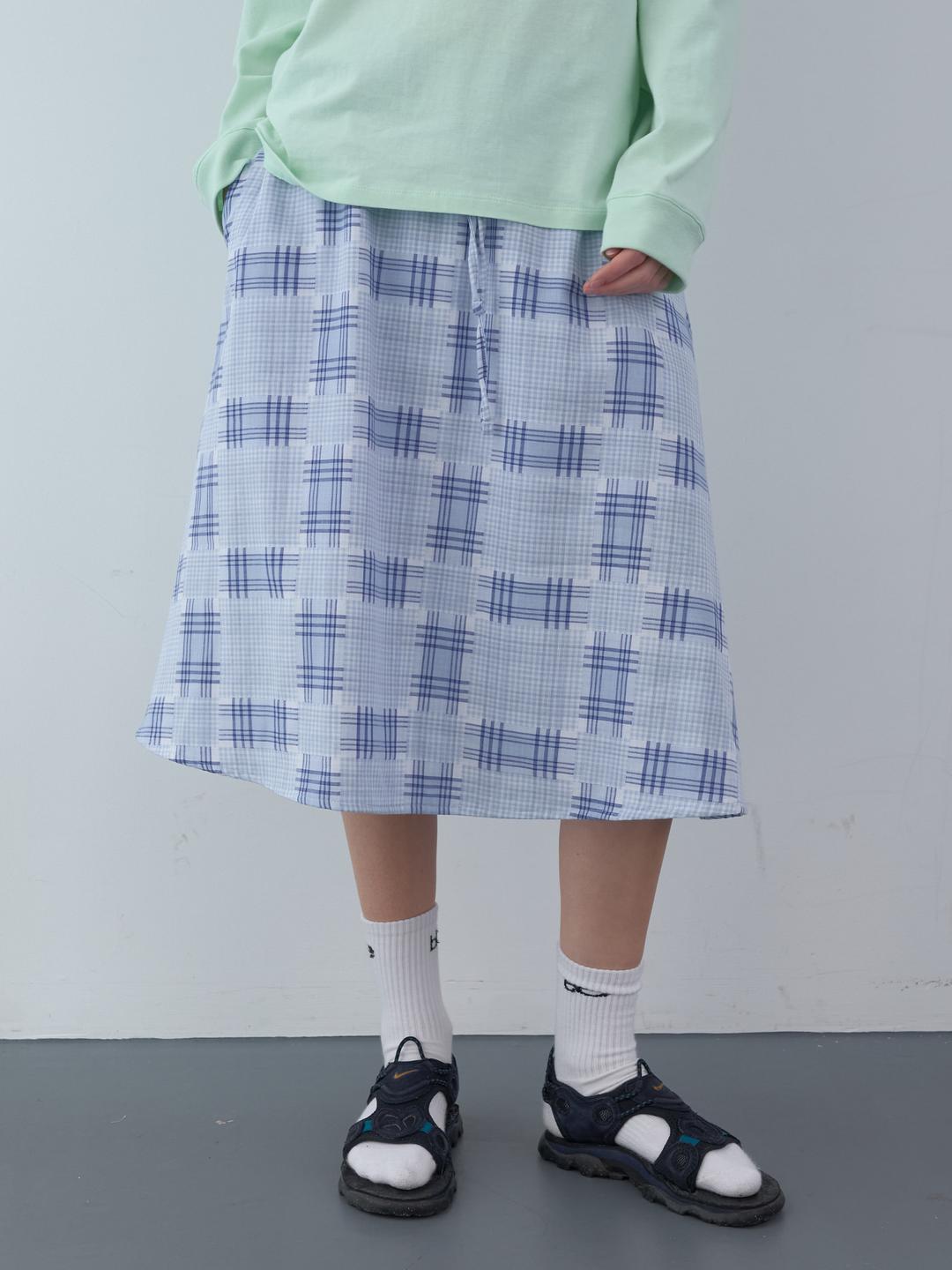 믹스 체크 밴딩 스커트 (Sky)