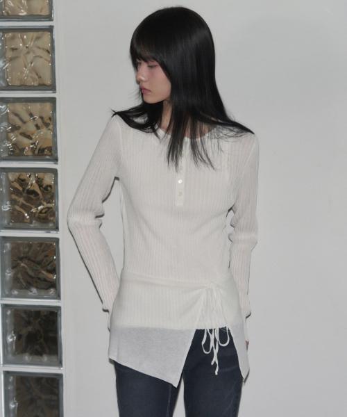 헨리넥 레이어드 세트 린넨 니트 탑 [IVORY]