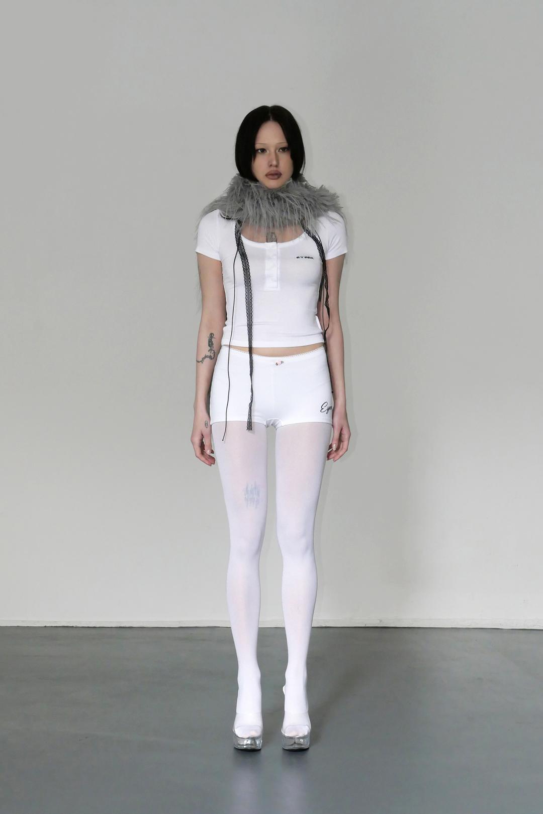 Basic Logo Button Short Sleeve Top - White