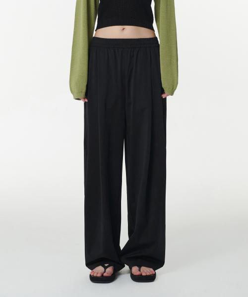 우먼즈 쿨링 딥 턱 와이드 밴딩 팬츠 [블랙]