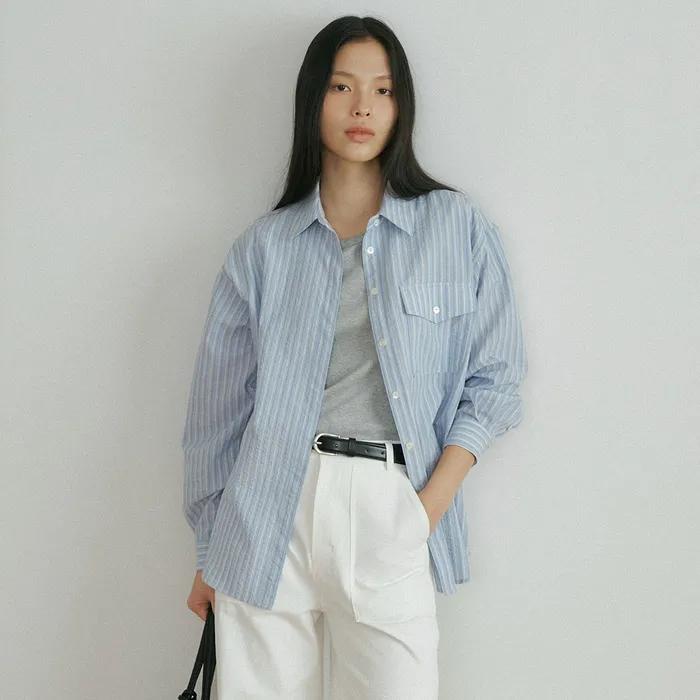 stripe pocket shirt-sky blue