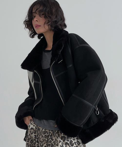 FAUX 퍼 하이넥 무스탕 쟈켓 [밍크/블랙]