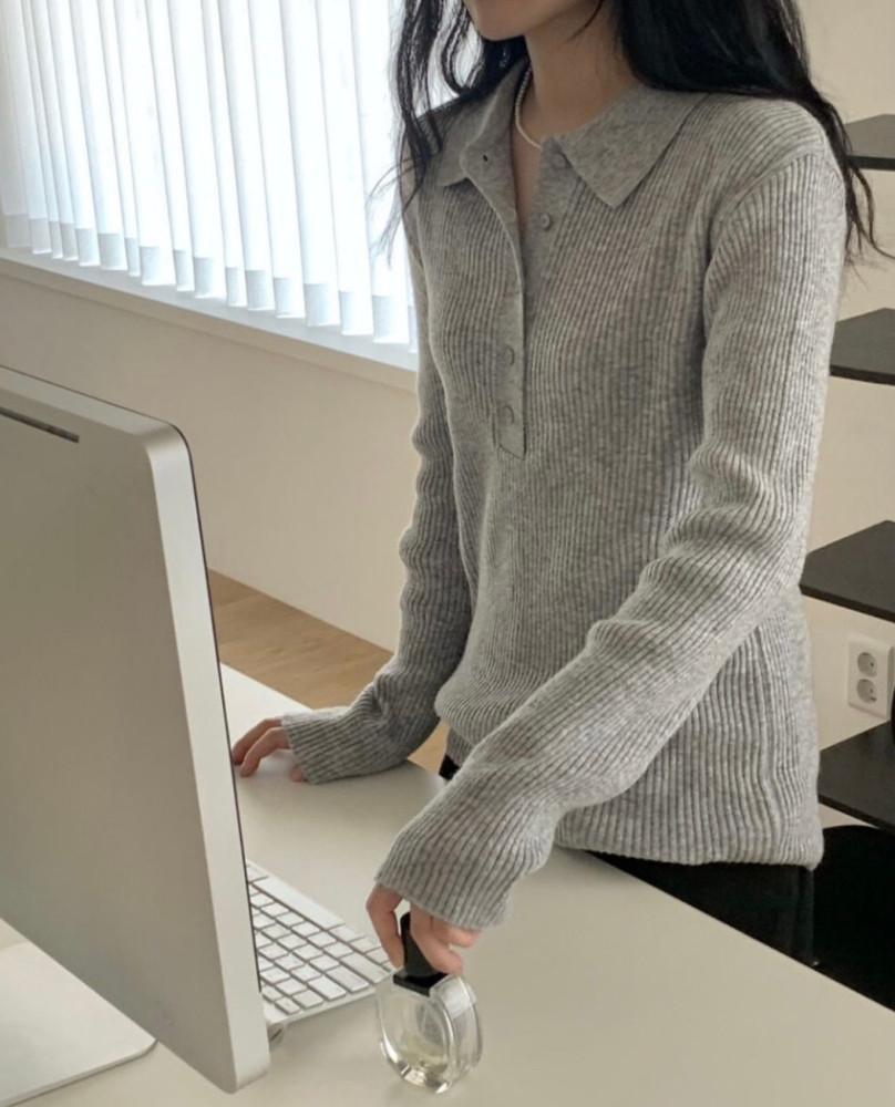 [생활착샷] 퍼스트런 카라 골지 니트 (3colors)