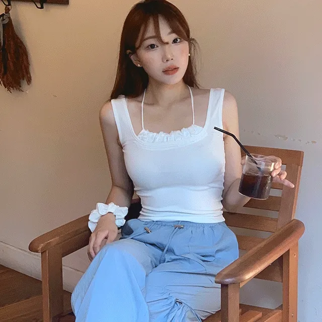 [⏰굿바이썸머세일][예쁨보장/파스텔톤] ✨셔링✨ 유니크 리본 홀터넥 실크 골지 나시 (3color)