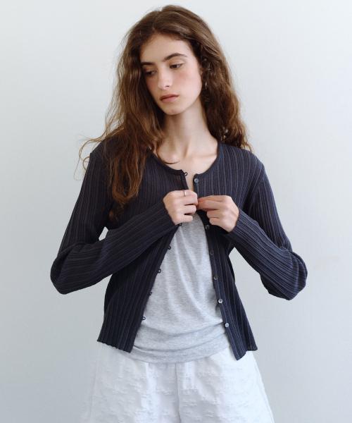 Button loop ribbed cardigan